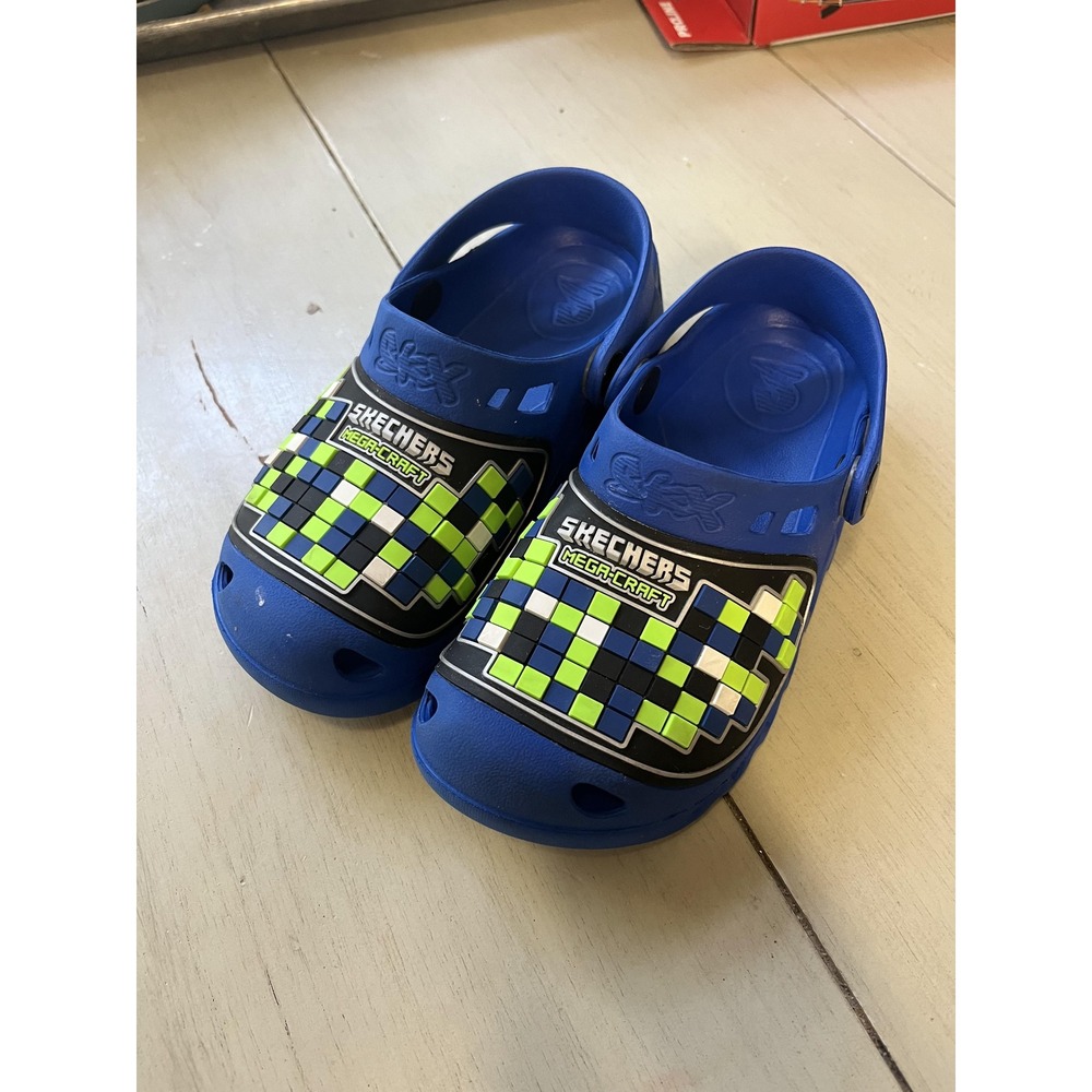 Skechers Mega-Craft Boys Blue Pixel Clog Shoes Size 13C Gaming Slip On Sandals
